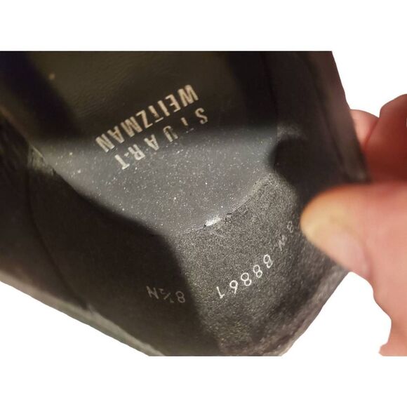 Stuart Weitzman Black Suede Perforated  Square Toe Kitten Heel Pumps Loafer With - Picture 2 of 5